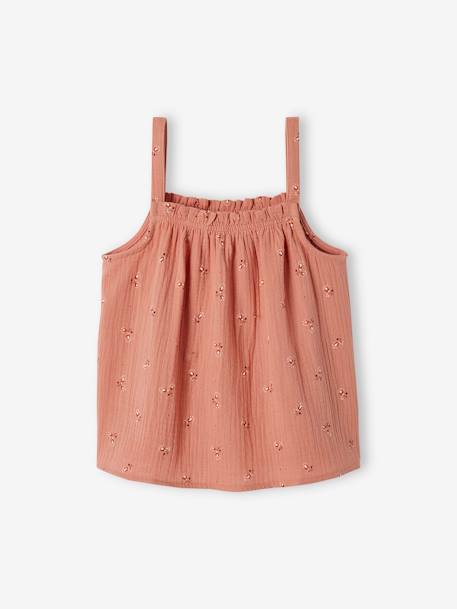 Blouse à bretelles en gaze de coton fille blanc imprimé+corail+corail fluo+écru+sable 4 - vertbaudet enfant 