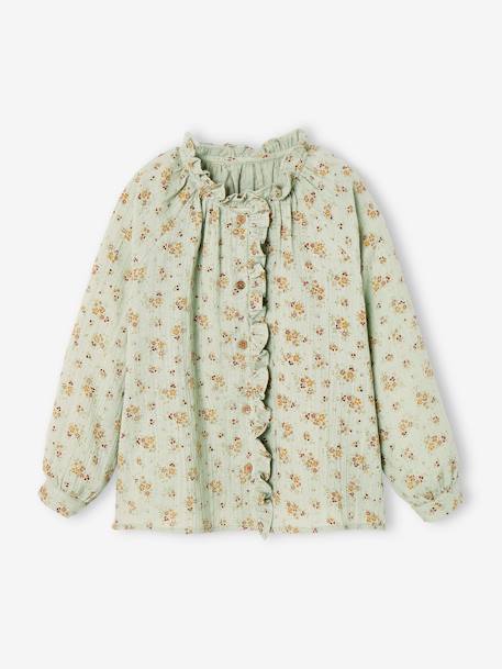 Chemise à volants en gaze de coton fille personnalisable écru+rose pâle+tomette+vert d'eau 17 - vertbaudet enfant 