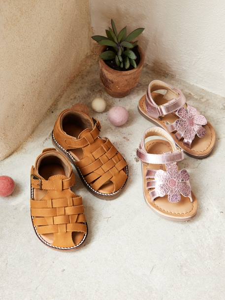 Sandales scratchées en cuir bébé fille rose 9 - vertbaudet enfant 