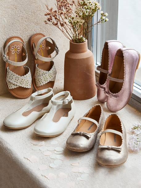 Ballerines salomés fille blanc nacre+rose pâle 2 - vertbaudet enfant 