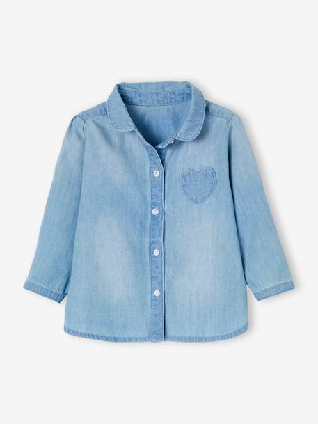 Chemise en jean délavé bébé fille personnalisable denim bleached 1 - vertbaudet enfant 