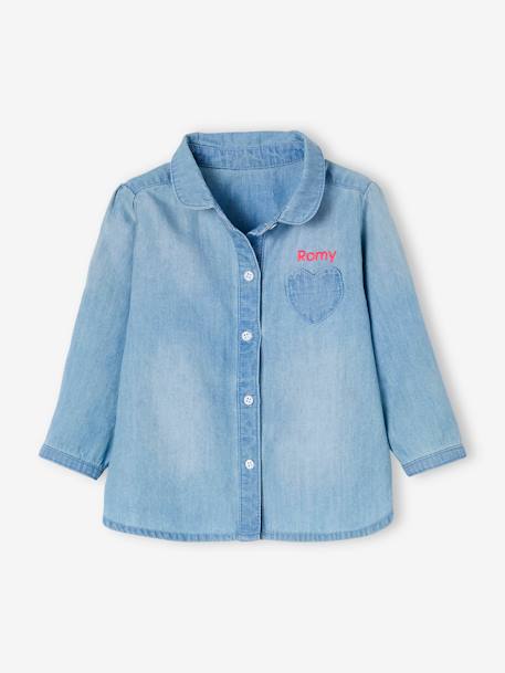 Chemise en jean délavé bébé fille personnalisable denim bleached 7 - vertbaudet enfant 