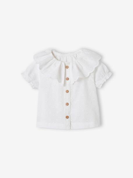 Ensemble 3 pièces bébé blouse brodée, short en gaze de coton et son bandeau assorti rose 2 - vertbaudet enfant 