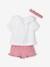 Ensemble 3 pièces bébé blouse brodée, short en gaze de coton et son bandeau assorti rose 4 - vertbaudet enfant 