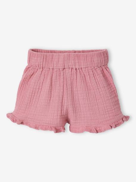 Ensemble 3 pièces bébé blouse brodée, short en gaze de coton et son bandeau assorti rose 3 - vertbaudet enfant 