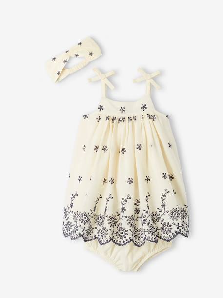 Ensemble bébé robe brodée, bloomer et bandeau assorti écru 3 - vertbaudet enfant 