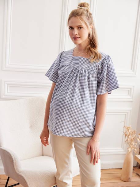 Blouse de grossesse carreaux vichy bleu grisé 1 - vertbaudet enfant 