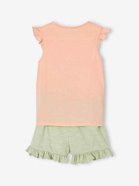 Ensemble T-shirt effet noué et short à volants fille corail+jaune d'or+vert d'eau 20 - vertbaudet enfant 