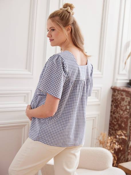 Blouse de grossesse carreaux vichy bleu grisé 6 - vertbaudet enfant 