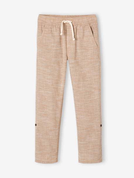 Pantalon léger retroussable en pantacourt aspect lin tissé garçon beige chiné+bleu clair 2 - vertbaudet enfant 