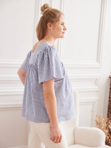 Blouse de grossesse carreaux vichy bleu grisé 5 - vertbaudet enfant 