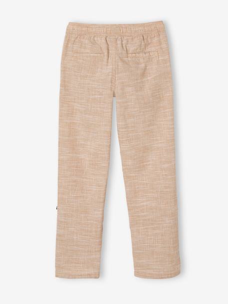 Pantalon léger retroussable en pantacourt aspect lin tissé garçon beige chiné+bleu clair 4 - vertbaudet enfant 