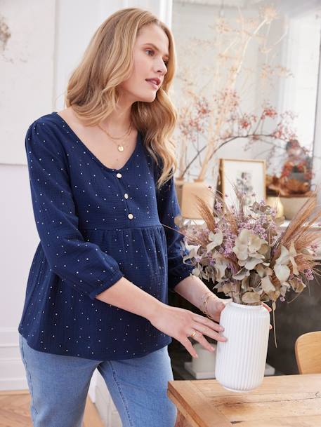 Blouse de grossesse et d'allaitement gaze de coton Bleu 10 - vertbaudet enfant 