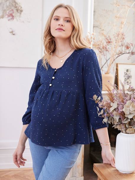 Blouse de grossesse et d'allaitement gaze de coton Bleu 9 - vertbaudet enfant 