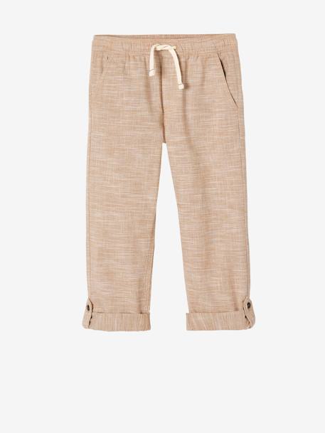 Pantalon léger retroussable en pantacourt aspect lin tissé garçon beige chiné+bleu clair 1 - vertbaudet enfant 