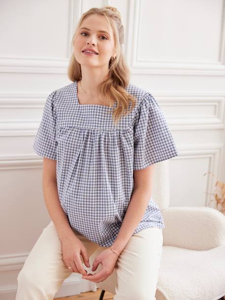 Blouse de grossesse carreaux vichy bleu grisé 2 - vertbaudet enfant 