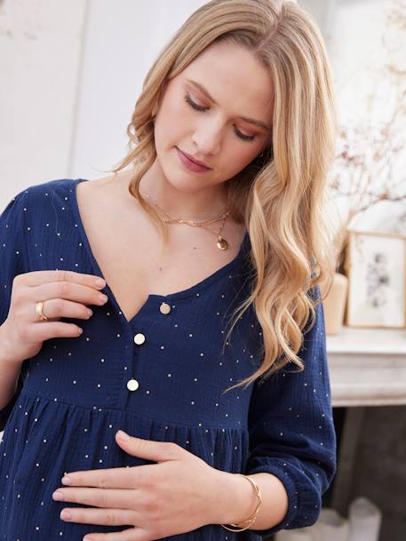 Blouse de grossesse et d'allaitement gaze de coton Bleu 4 - vertbaudet enfant 