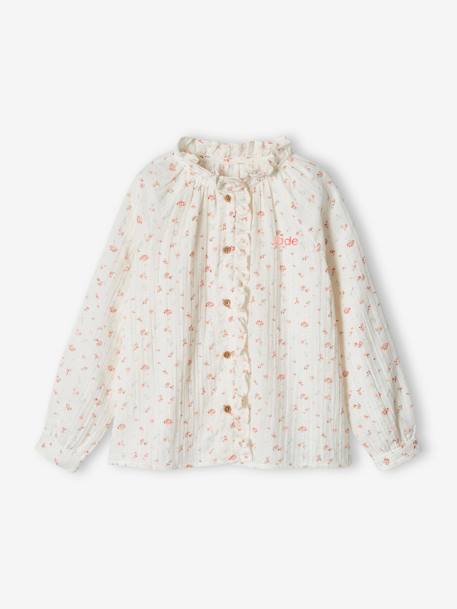 Chemise à volants en gaze de coton fille personnalisable écru+rose pâle+tomette+vert d'eau 5 - vertbaudet enfant 