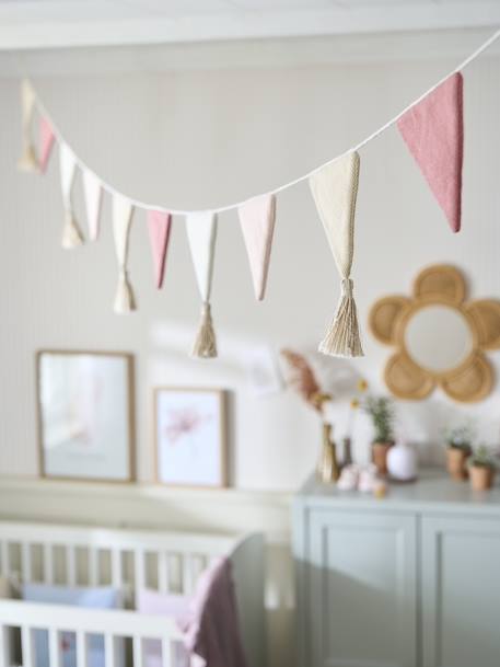 Guirlande fanions tricot BEIGE CLAIR UNI+rose poudré 9 - vertbaudet enfant 