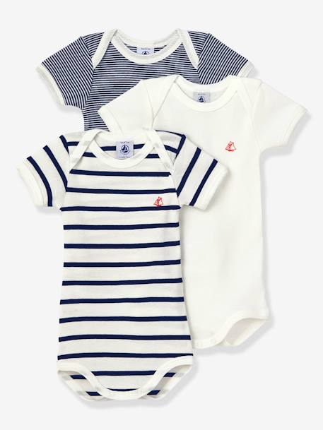 Lot de 3 bodies manches courtes en coton bio PETIT BATEAU blanc 1 - vertbaudet enfant 