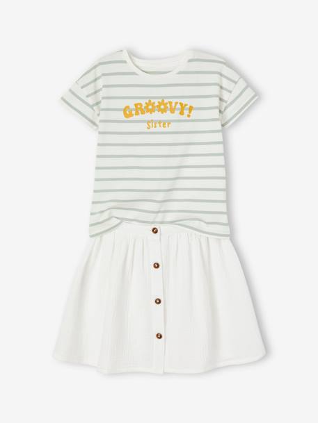 Fille-Jupe-Ensemble tee-shirt et jupe en gaze de coton fille