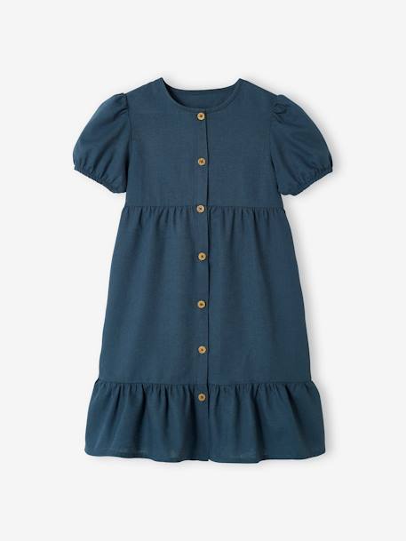 Robe boutonnée en coton/lin fille encre 1 - vertbaudet enfant 