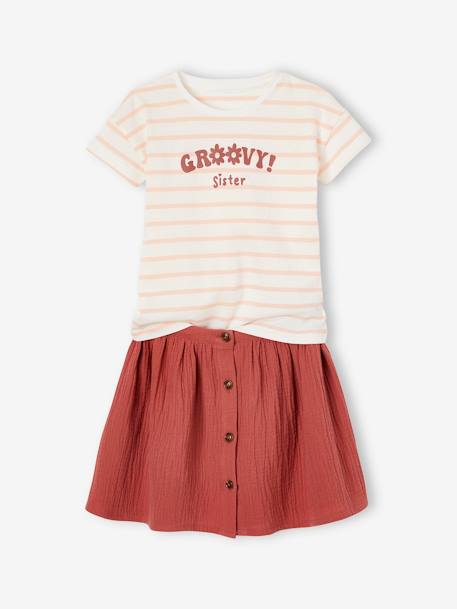 Fille-Ensemble-Ensemble tee-shirt et jupe en gaze de coton fille