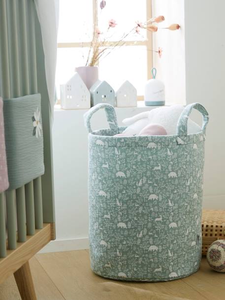 Panier de rangement en gaze de coton DANS LES BOIS bleu grisé 1 - vertbaudet enfant 