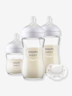 Puériculture-Repas-Biberonnerie-Coffret 3 biberons verre + sucette Philips AVENT Natural Response