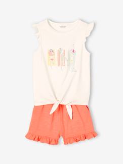 Ensemble T-shirt effet noué et short à volants fille  - vertbaudet enfant