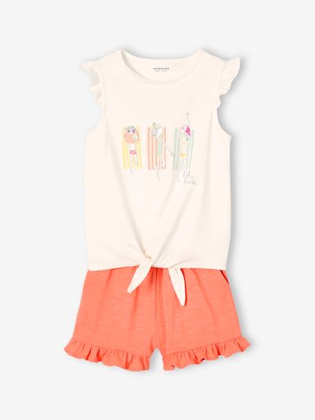 Fille-Ensemble T-shirt effet noué et short à volants fille