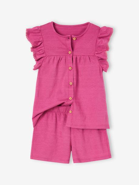 Ensemble top volanté et short en maille fantaisie fille pivoine 1 - vertbaudet enfant 