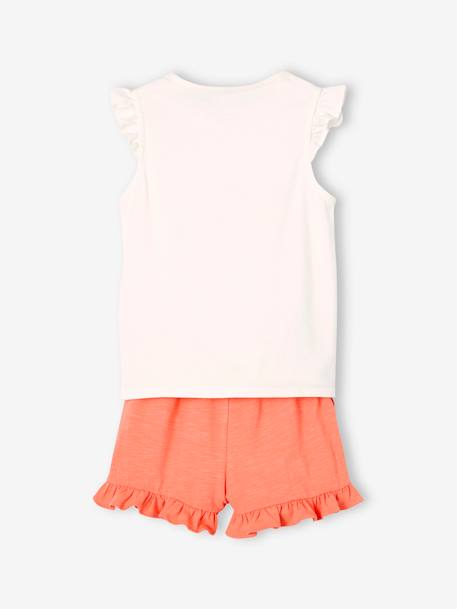 Ensemble T-shirt effet noué et short à volants fille corail+jaune d'or+vert d'eau 4 - vertbaudet enfant 