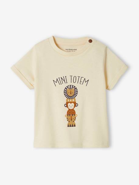 T-shirt mini totem bébé manches courtes écru+vert d'eau 1 - vertbaudet enfant 