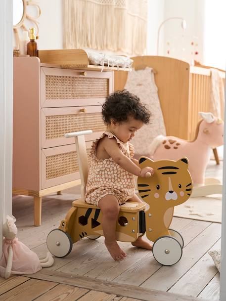 Porteur chariot de marche 2 en 1 en bois FSC® bois+rose 2 - vertbaudet enfant 