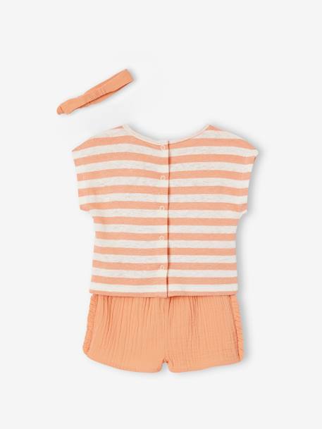 Ensemble bébé short, T-shirt rayé et bandeau orange 6 - vertbaudet enfant 