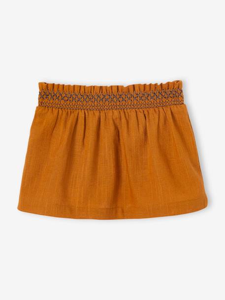 Jupe bébé avec smocks brodés caramel 2 - vertbaudet enfant 