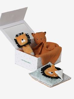 -Coffret cadeau 3 pièces : doudou lange personnalisable + hochet + livre imagier