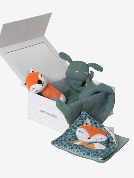 Coffret cadeau 3 pièces : doudou lange personnalisable + hochet + livre imagier Forêt Enchantée+GIVERNY+TANZANIE 1 - vertbaudet enfant 