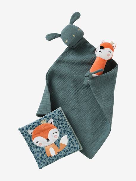 Coffret cadeau 3 pièces : doudou lange personnalisable + hochet + livre imagier Forêt Enchantée+GIVERNY+TANZANIE 2 - vertbaudet enfant 