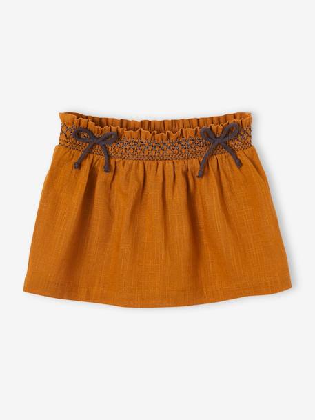 Jupe bébé avec smocks brodés caramel 1 - vertbaudet enfant 