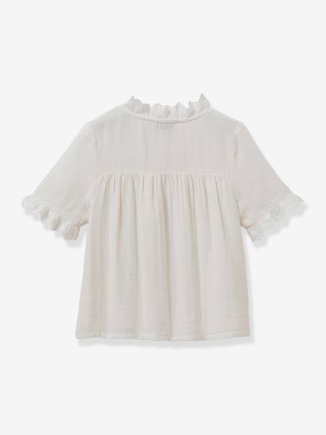 Chemise fille avec broderie anglaise CYRILLUS écru+rose 1 - vertbaudet enfant 