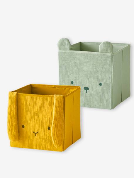 Lot de 2 bacs de rangement animaux gaze de coton lot blanc+lot jaune+lot rose 10 - vertbaudet enfant 