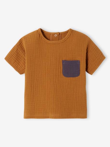 T-shirt bébé bi-matière caramel 2 - vertbaudet enfant 