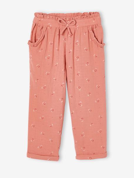 Pantacourt en gaze de coton fille blanc imprimé+bleu+blush 15 - vertbaudet enfant 