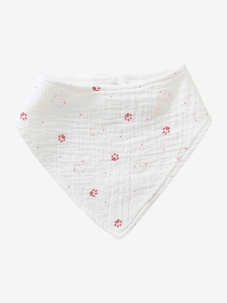 Lot de 3 bavoirs bandanas en gaze de coton beige imprimé+blanc+bleu glacier+écru+lot renard+lot vert panda+vieux rose 34 - vertbaudet enfant 