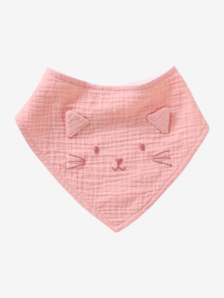 Lot de 3 bavoirs bandanas en gaze de coton beige imprimé+blanc+bleu glacier+écru+lot renard+lot vert panda+vieux rose 33 - vertbaudet enfant 