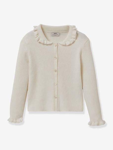 Fille-Pull, gilet, sweat-Gilet-Cardigan à collerette fille CYRILLUS