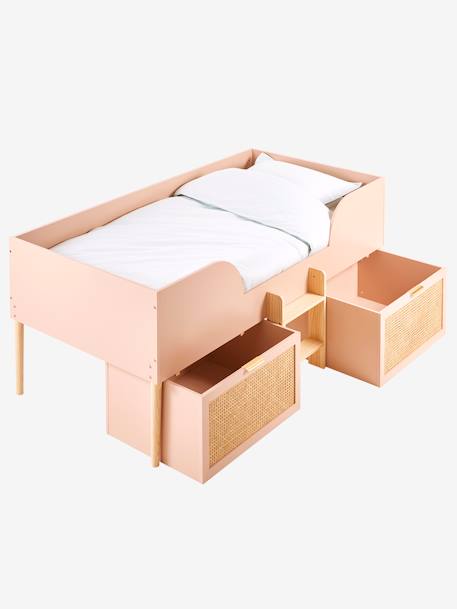 Lit enfant surélevé avec rangements cannage LIGNE POÉSIE rose nude 6 - vertbaudet enfant 