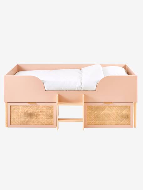 Lit enfant surélevé avec rangements cannage LIGNE POÉSIE rose nude 6 - vertbaudet enfant 